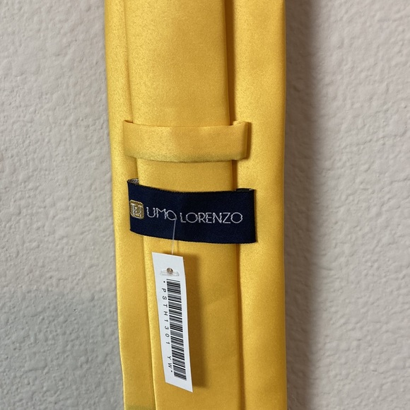 UMO LORENZO 2PC Solid Necktie Matching Hanky Set YELLOW for Men - Picture 5 of 9